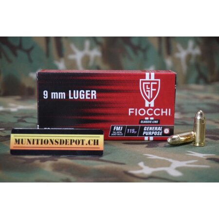 Fiocchi 9mm Para 115grs FMJ; 50 Stk